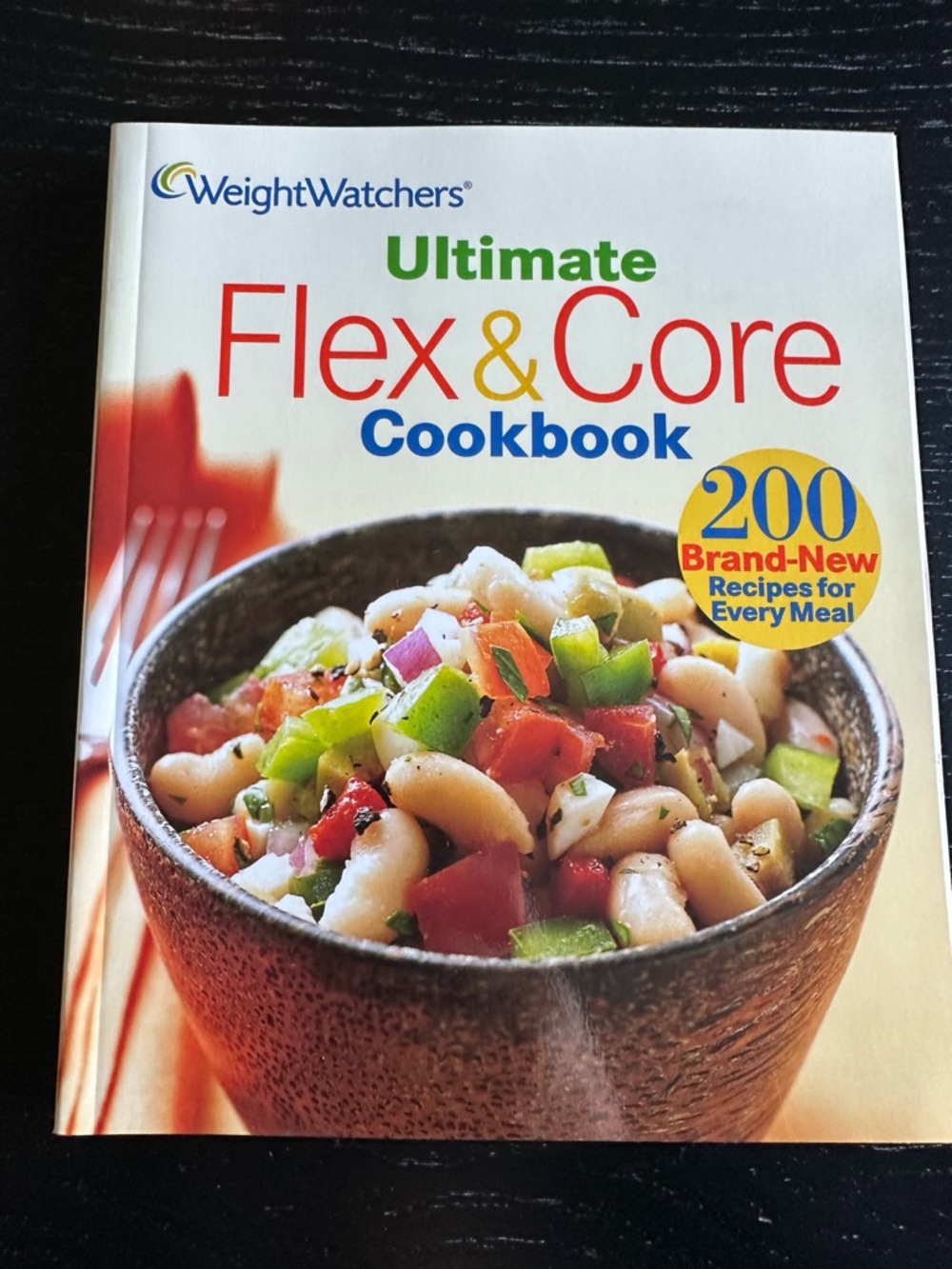 Weight Watchers Cookbook Cover with Yellow, Green, Black Food Photography